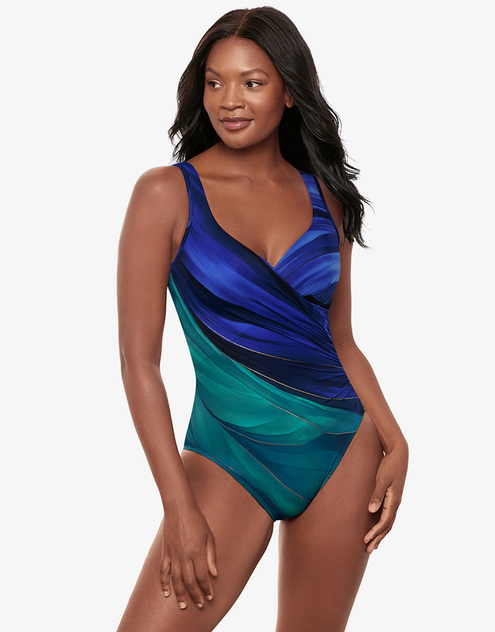 Miraclesuit Maldiva It’s A Wrap Swimsuit - Blue Multi - Simply Beach UK