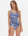 Nuria Ferrer Marina High Front Swimsuit - Blue and White - Simply Beach UK