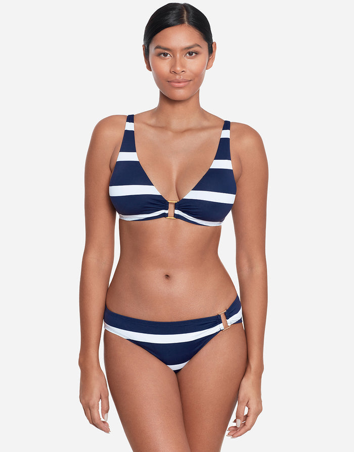 Mariner Stripe Ring OTS Bikini Top - Navy and White - Simply Beach UK