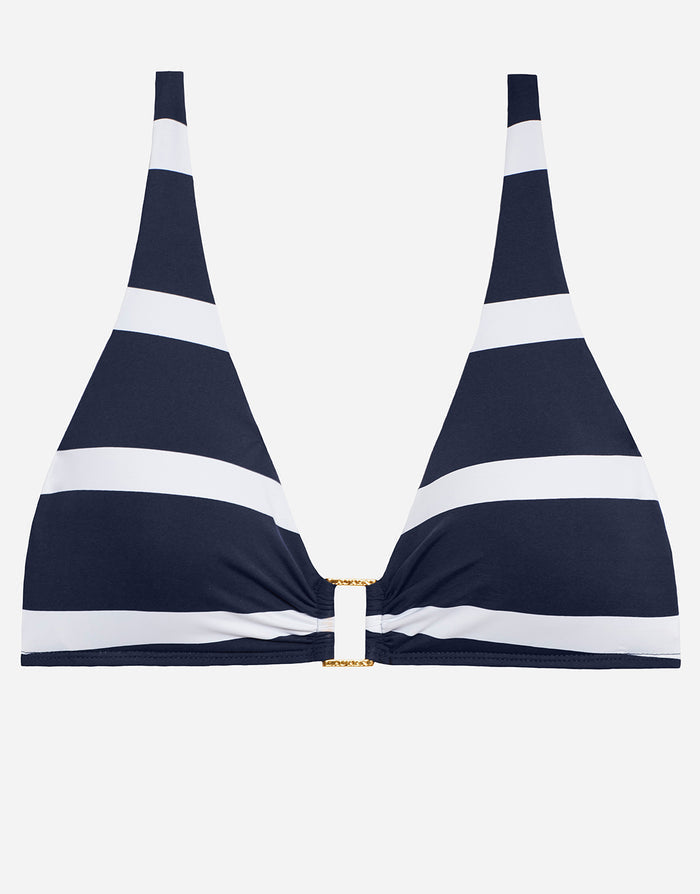 Mariner Stripe Ring OTS Bikini Top - Navy and White - Simply Beach UK