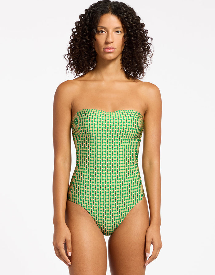 Jets Mattala Geo Moulded Bandeau Swimsuit - Flora - Simply Beach UK
