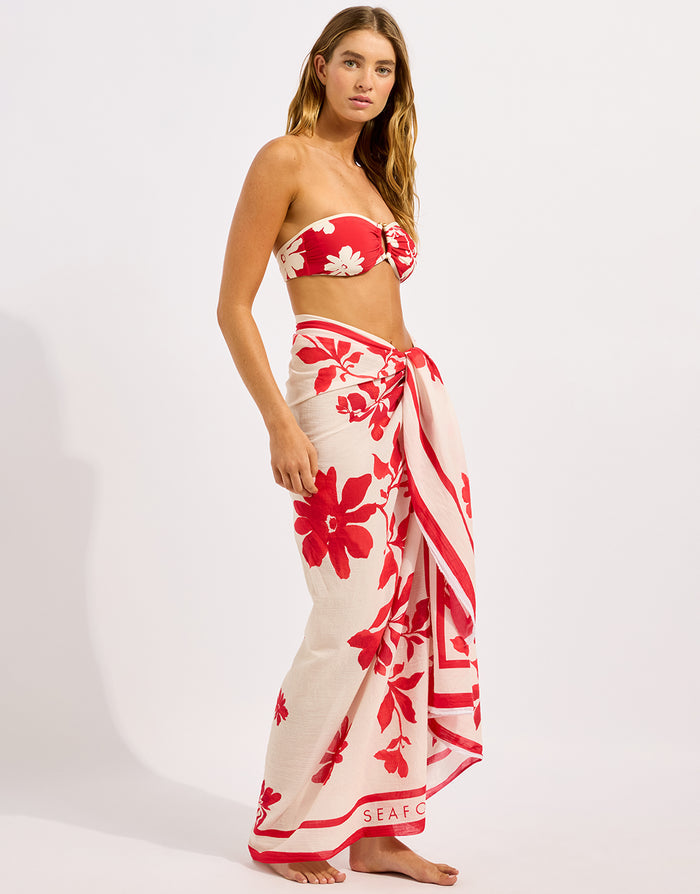 Seafolly Mayflower Sarong - Ecru and Cosmo - Simply Beach UK