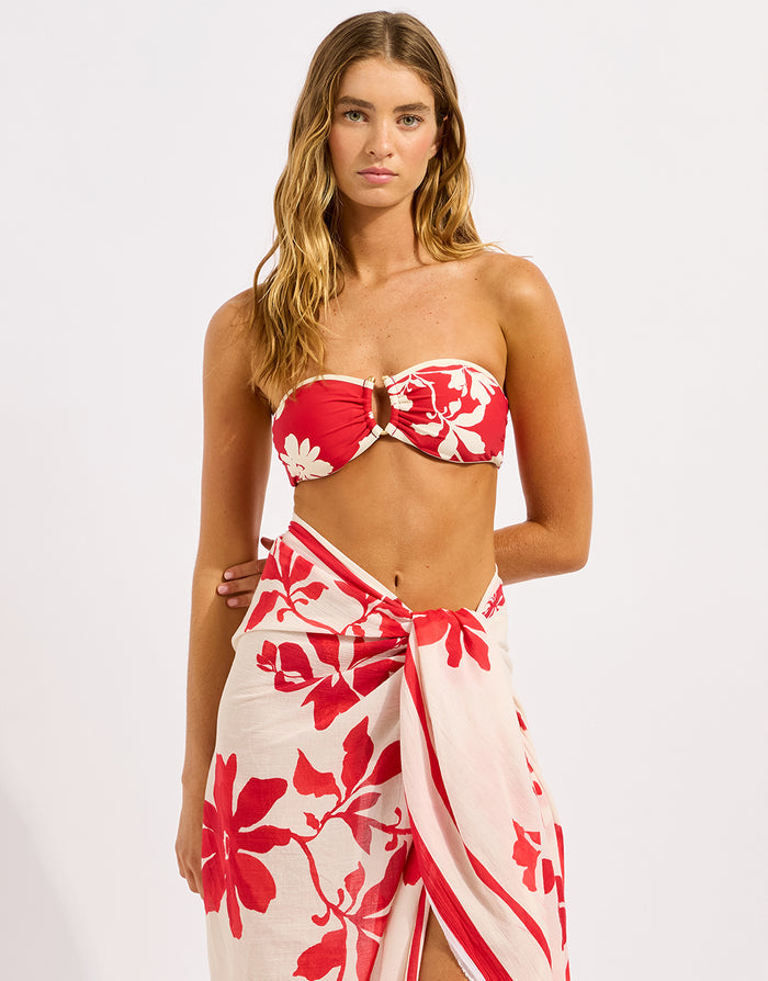 Seafolly Mayflower Sarong - Ecru and Cosmo - Simply Beach UK