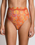 Lauren Ralph Lauren Medallion Shimmer Semi Shirred High Waist Bikini Pant - Multi - Simply Beach UK