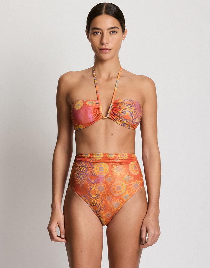 Lauren Ralph Lauren Medallion Shimmer Semi Shirred High Waist Bikini Pant - Multi - Simply Beach UK