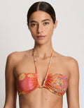Lauren Ralph Lauren Medallion Shimmer Shirred U Wire Bandeau Bra Bikini Top - Multi - Simply Beach UK