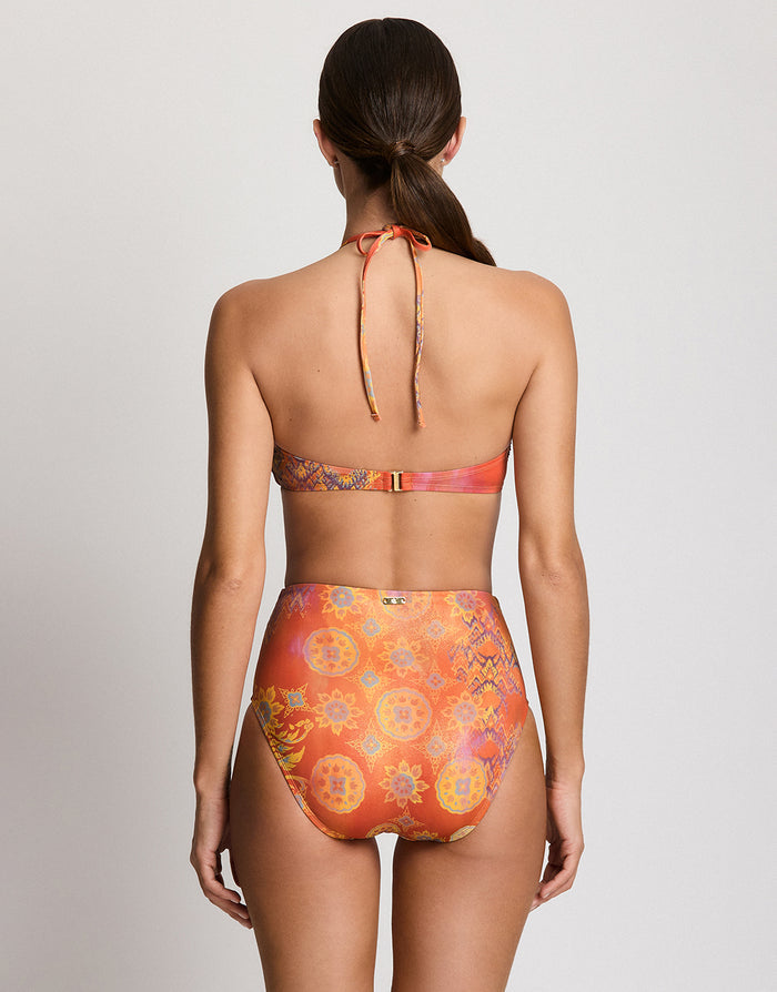 Lauren Ralph Lauren Medallion Shimmer Shirred U Wire Bandeau Bra Bikini Top - Multi - Simply Beach UK
