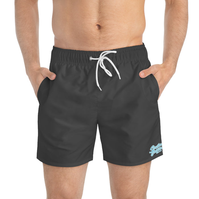 Men's Black Swim Trunks with 'Sunshine Paradise' Script — Lightweight Beach Shorts