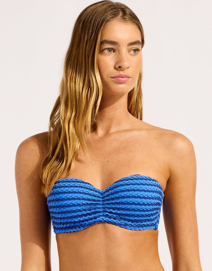 Seafolly Mesh Effect Bustier Bandeau Bikini Top - Sapphire - Simply Beach UK