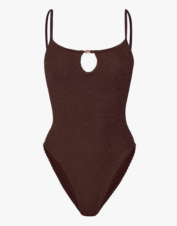Hunza G Mia Beaded Swimsuit - Metallic Chocolate - Simply Beach UK
