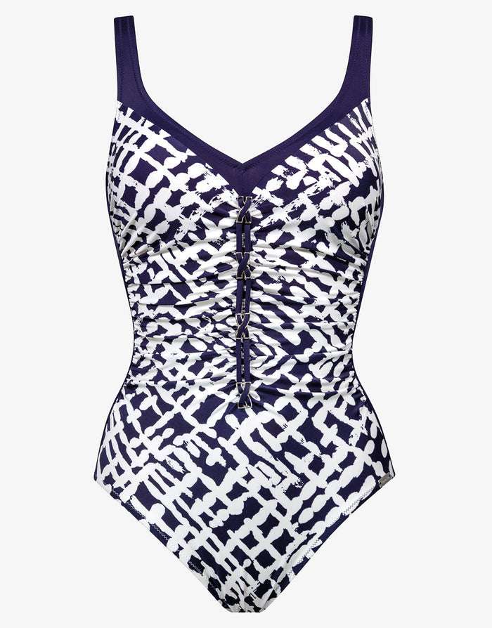 Charmline Modern Marina Moulded Swimsuit - White Navy - Simply Beach UK
