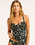 Seafolly Modern Romance Twist Halter Tankini Top - Black - Simply Beach UK