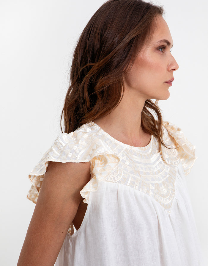Greek Archaic Kori New Triangle Open Back Dress - White and Champagne - Simply Beach UK