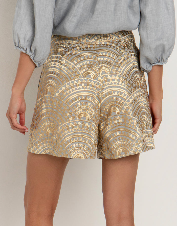 Greek Archaic Kori New Triangle Shorts - Light Grey and Gold - Simply Beach UK
