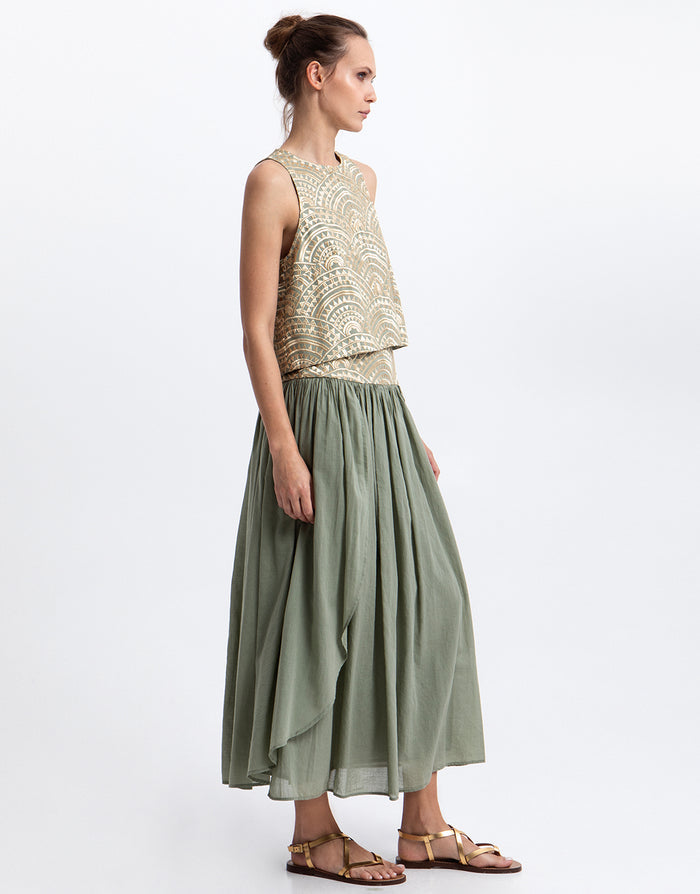 Greek Archaic Kori New Triangle Skirt - Sage and Gold - Simply Beach UK