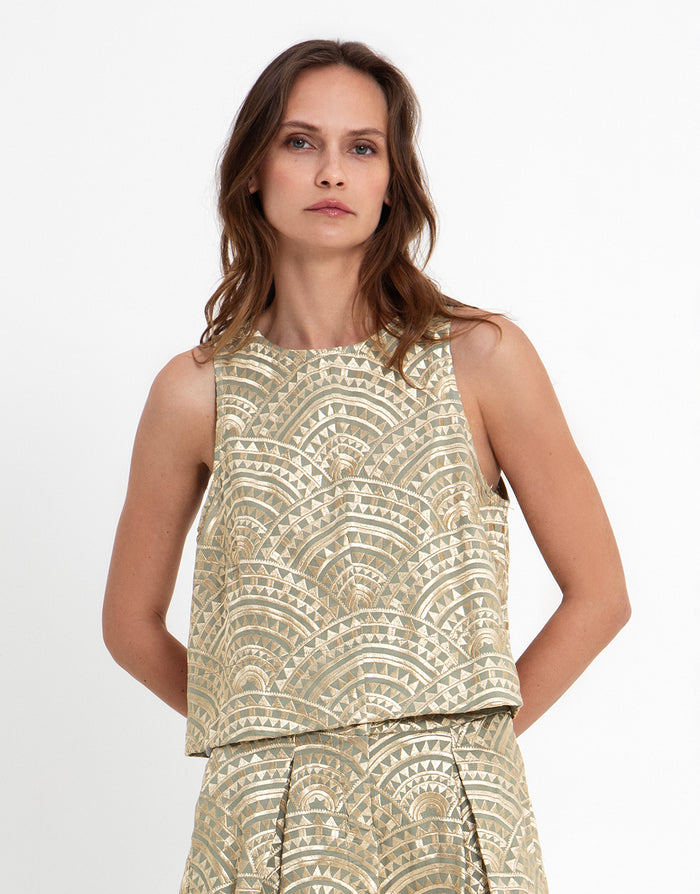 Greek Archaic Kori New Triangle Top - Light Grey and Gold - Simply Beach UK