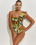 Optimist Ruffle Shoulder Swimsuit - Pina Colada - Simply Beach UK