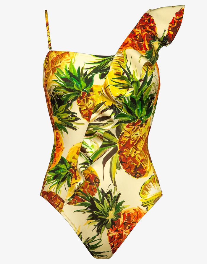 Optimist Ruffle Shoulder Swimsuit - Pina Colada - Simply Beach UK