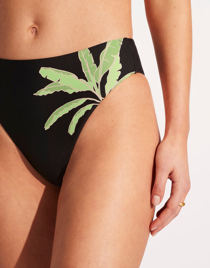 Palm Paradise High Rise Bikini Pant - Black - Simply Beach UK
