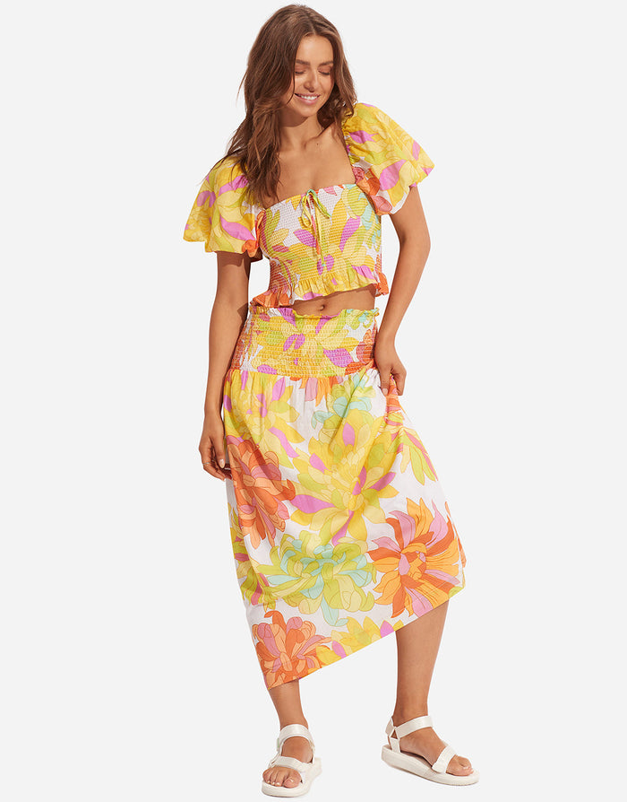 Palm Springs Shirring Skirt - Limelight - Simply Beach UK