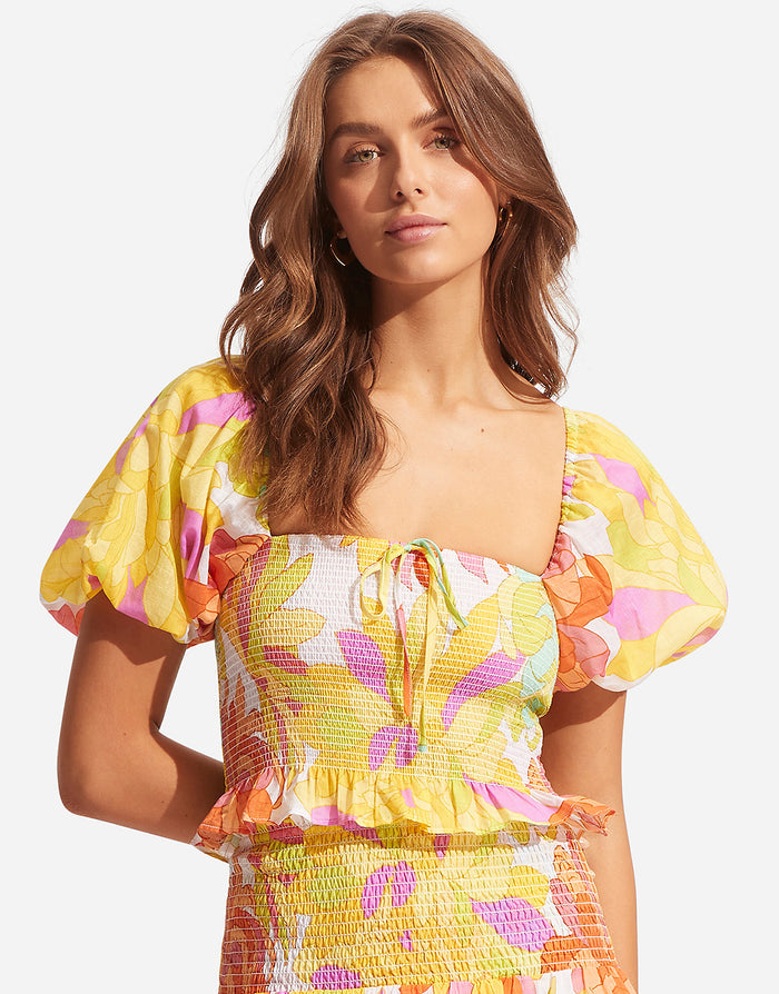 Palm Springs Shirring Top - Limelight - Simply Beach UK