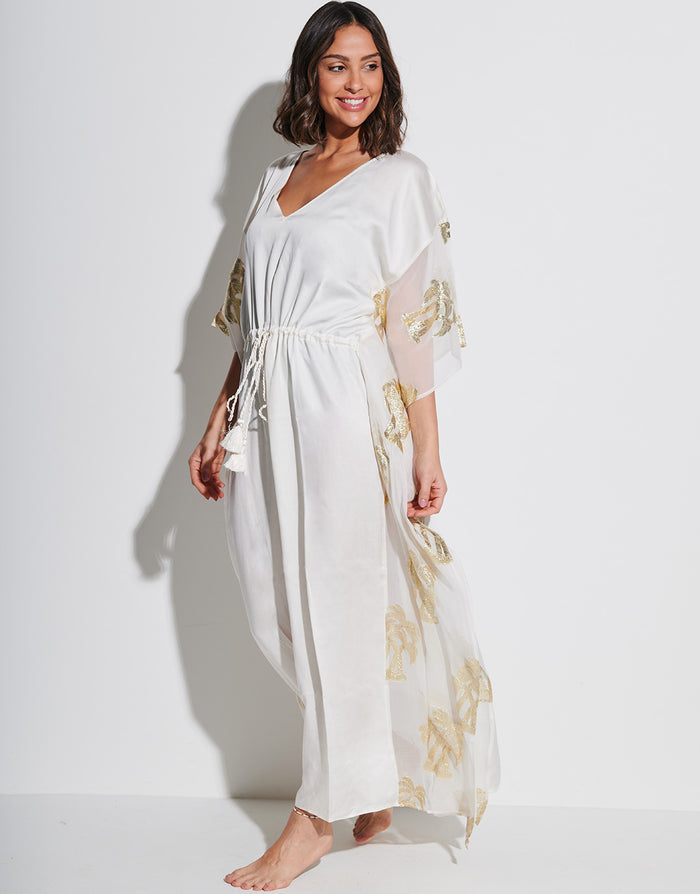 Palm Tree Kaftan - White - Simply Beach UK