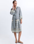 Greek Archaic Kori Papyrus Midi Shirt Dress - Stone and Multi Mint - Simply Beach UK