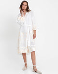 Greek Archaic Kori Papyrus Midi Shirt Dress - White and Champagne - Simply Beach UK