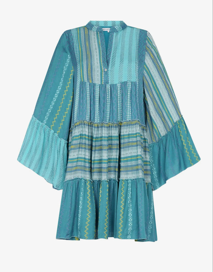 Pitusa Patchwork Mini Boho Dress - Blue - Simply Beach UK