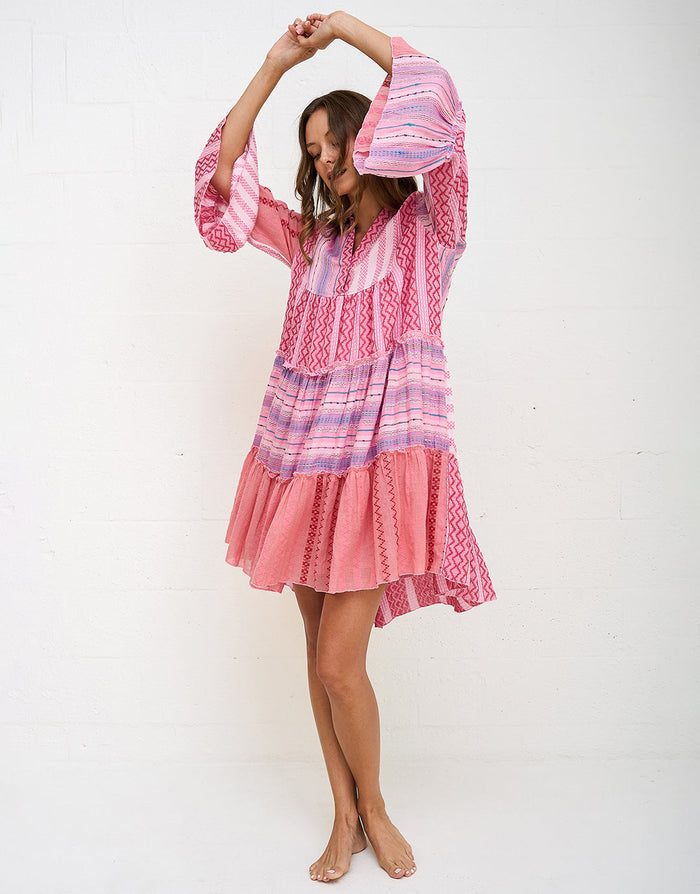 Pitusa Patchwork Mini Boho Dress - Pink - Simply Beach UK
