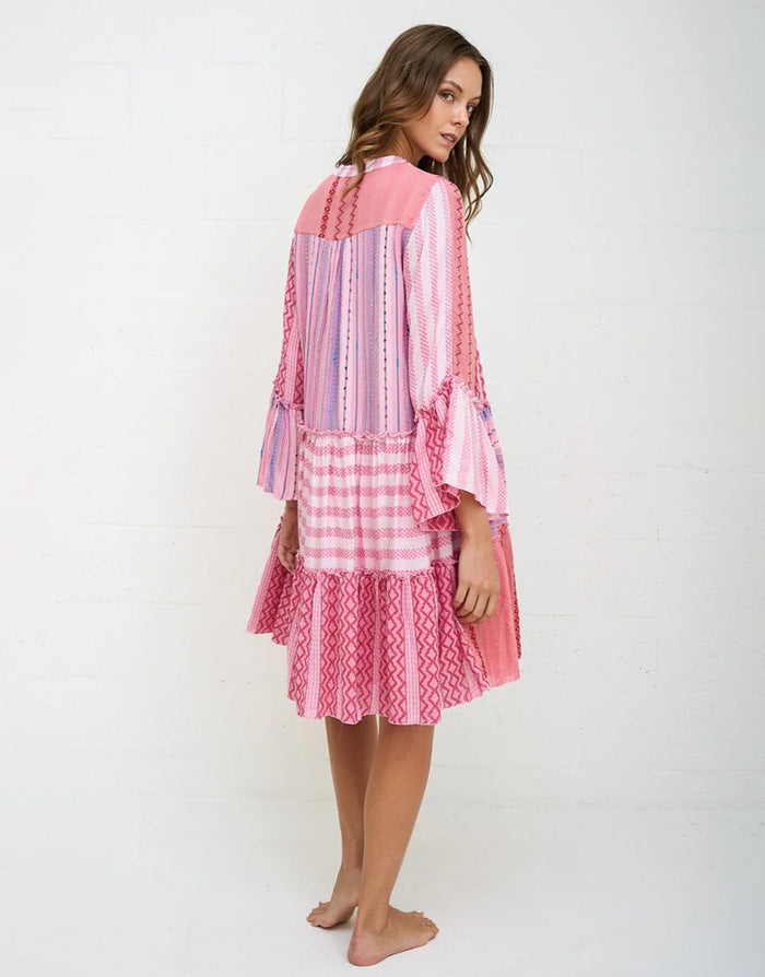 Pitusa Patchwork Mini Boho Dress - Pink - Simply Beach UK