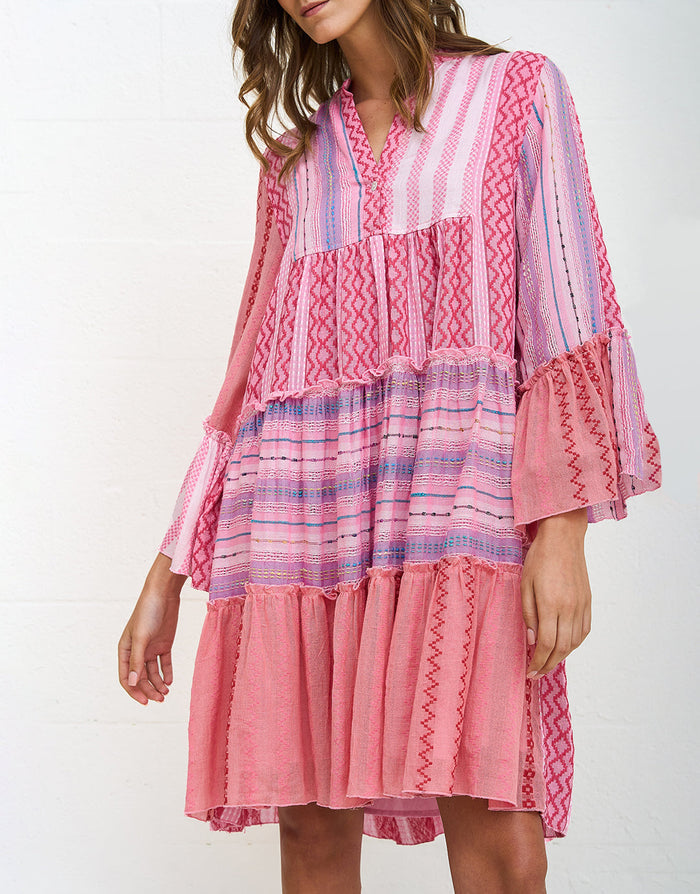 Pitusa Patchwork Mini Boho Dress - Pink - Simply Beach UK