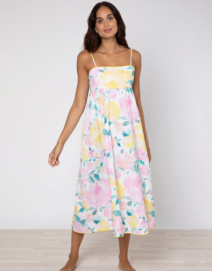 Peony Tie Back Midi Dress - Lemon - Simply Beach UK