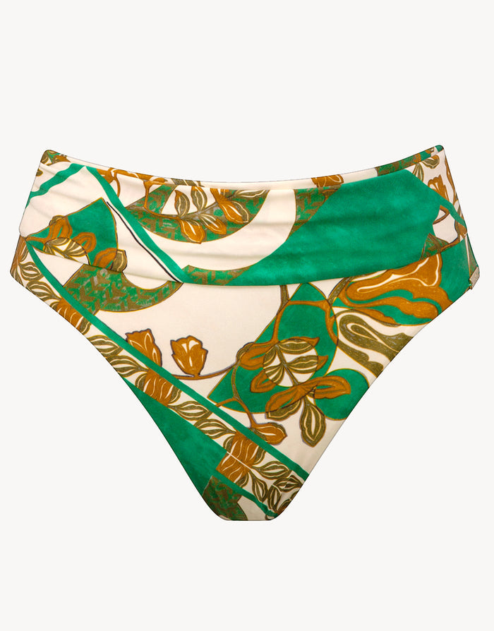 Maryan Mehlhorn Perceptions Ruched Band Bikini Pant - Cream and Green - Simply Beach UK