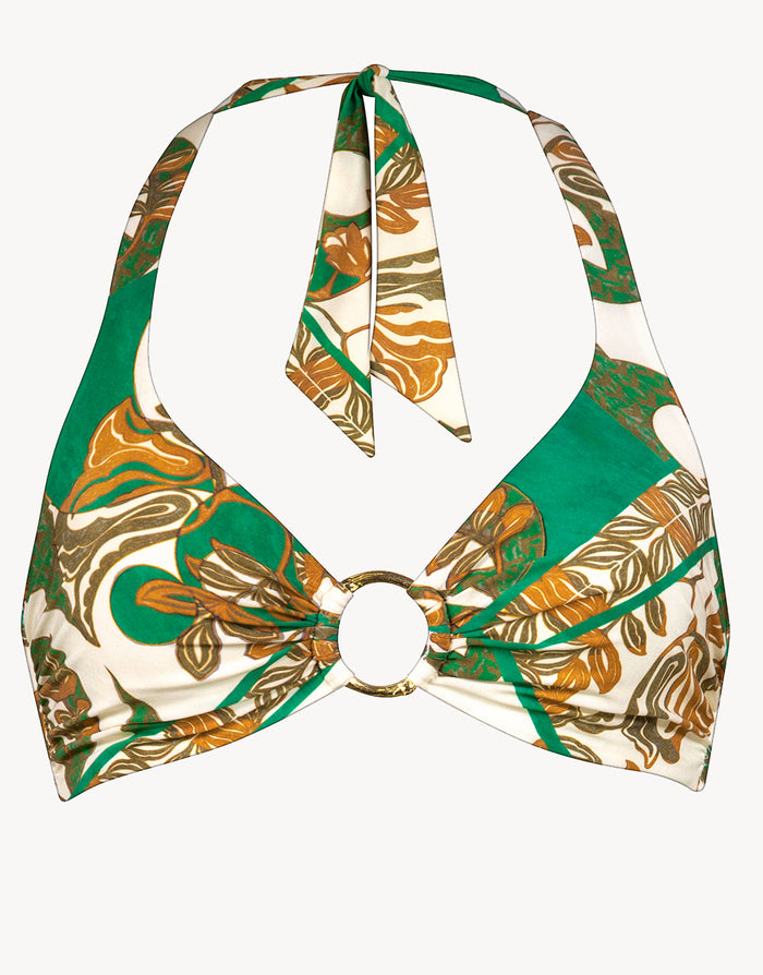 Maryan Mehlhorn Perceptions Underwired Ring Halter Bikini Top - Cream and Green - Simply Beach UK