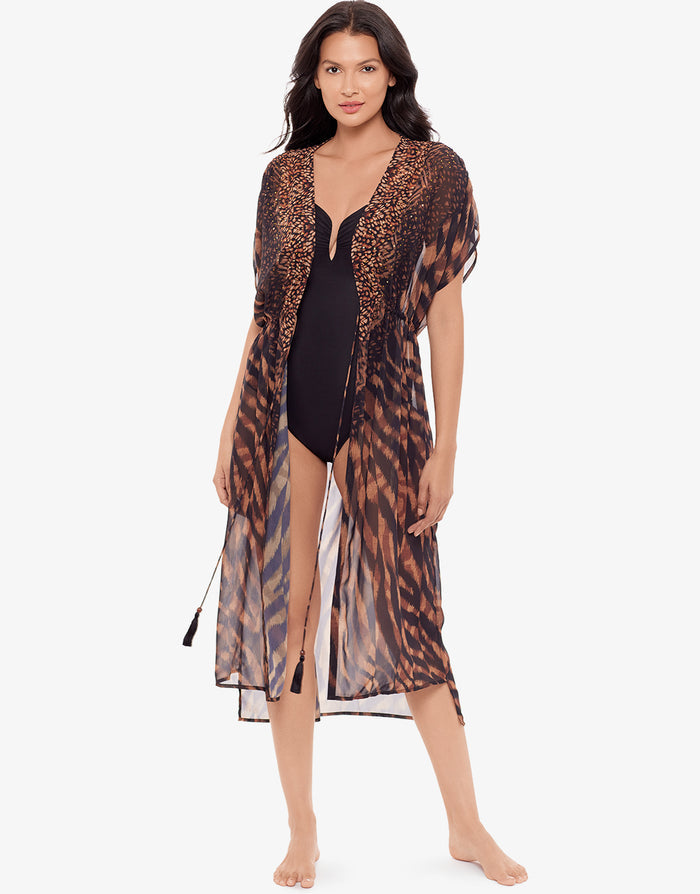 Miraclesuit Raya De Safari Beaded Kimono - Black Brown - Simply Beach UK