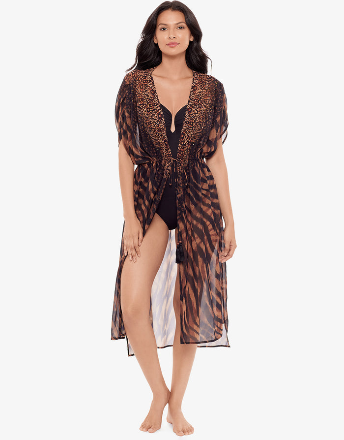 Miraclesuit Raya De Safari Beaded Kimono - Black Brown - Simply Beach UK