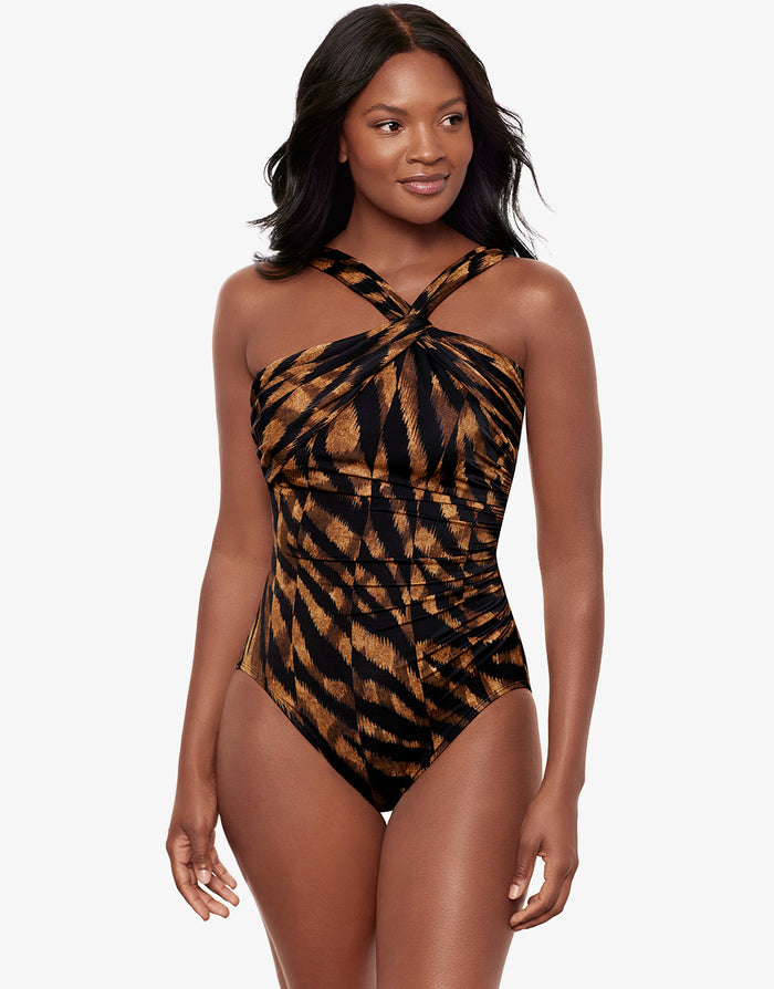 Miraclesuit Raya De Safari Europa Swimsuit - Black Brown - Simply Beach UK