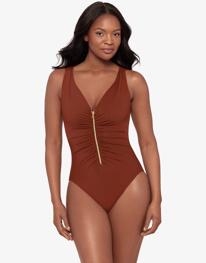Miraclesuit Razzle Dazzle Zipt Swimsuit - Copper - Simply Beach UK