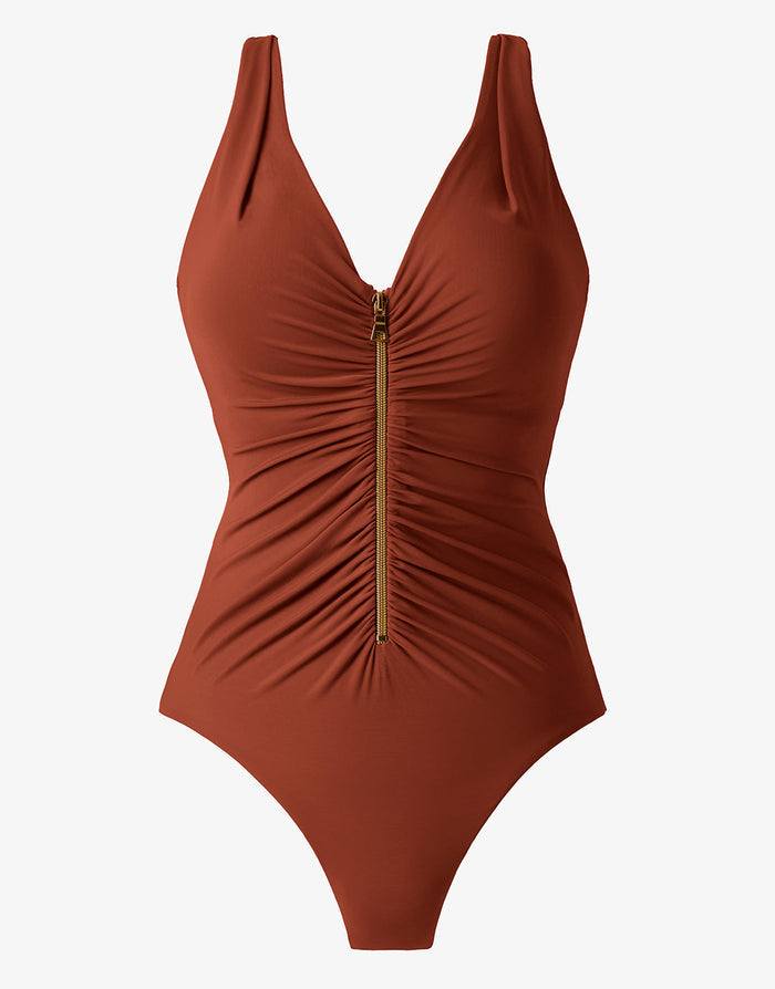 Miraclesuit Razzle Dazzle Zipt Swimsuit - Copper - Simply Beach UK