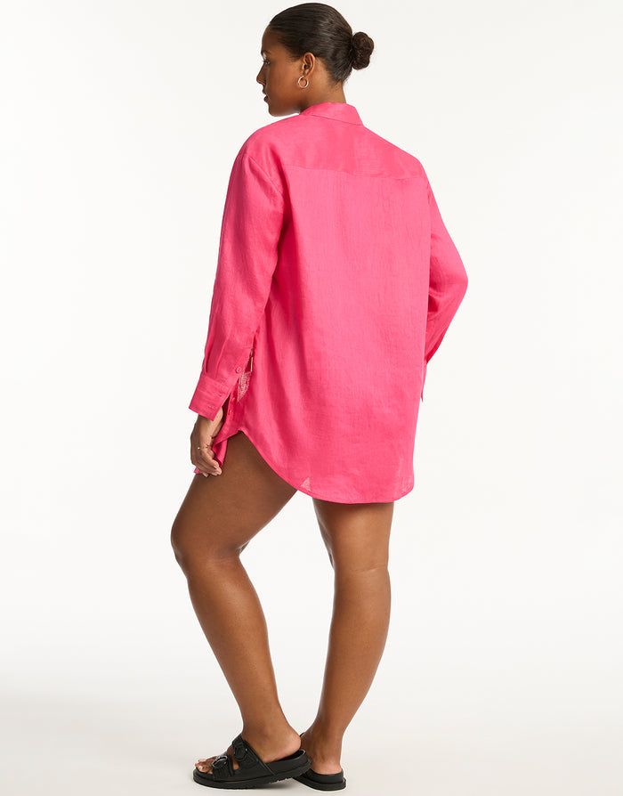 Resort Linen Beach Shirt - Hot Pink - Simply Beach UK
