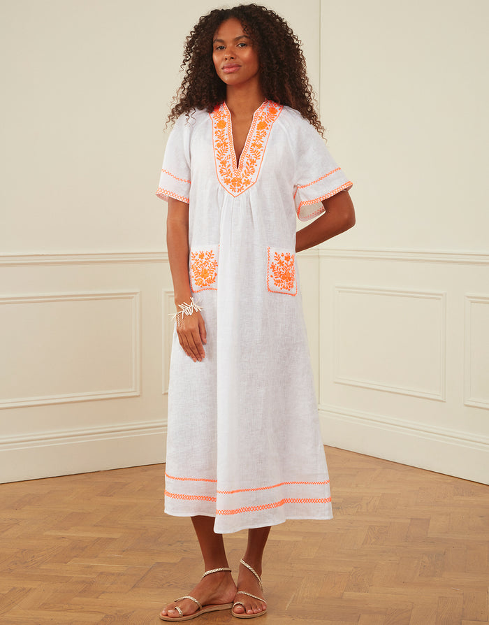Rhodes Kaftan - White and Orange - Simply Beach UK
