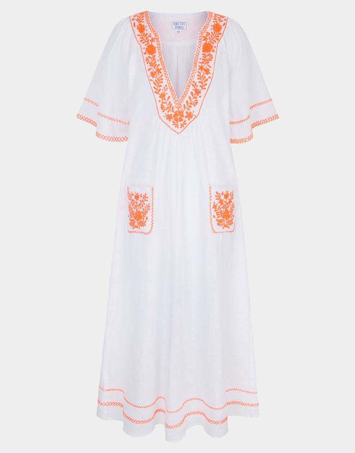 Rhodes Kaftan - White and Orange - Simply Beach UK