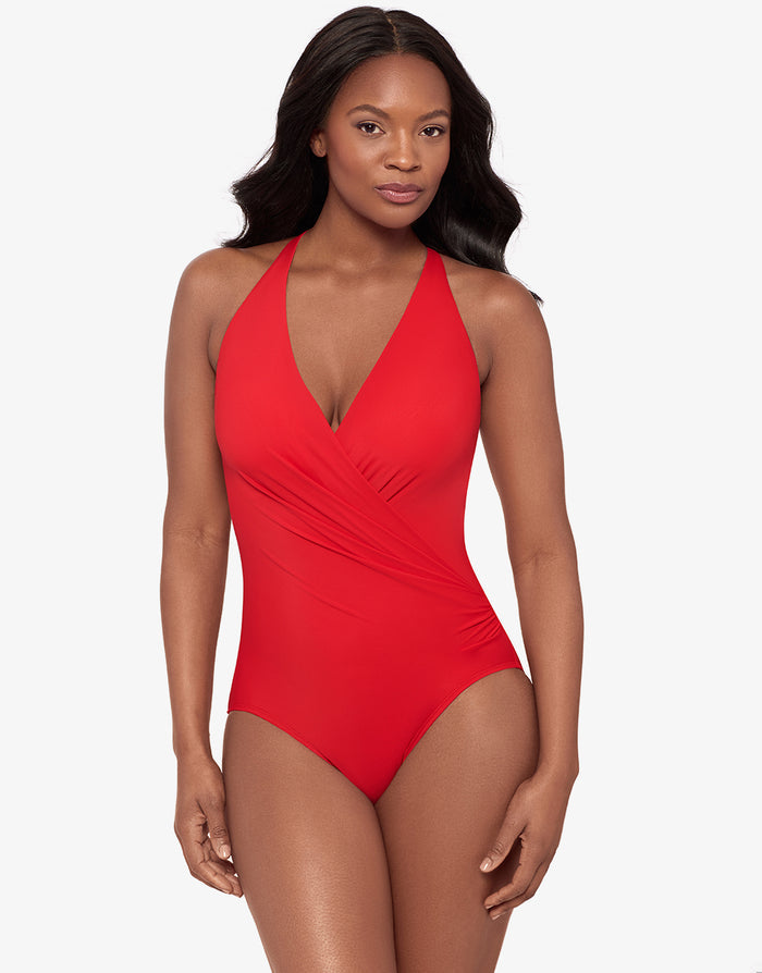 Miraclesuit Rock Solid Wrapsody Swimsuit - Poppy Red - Simply Beach UK