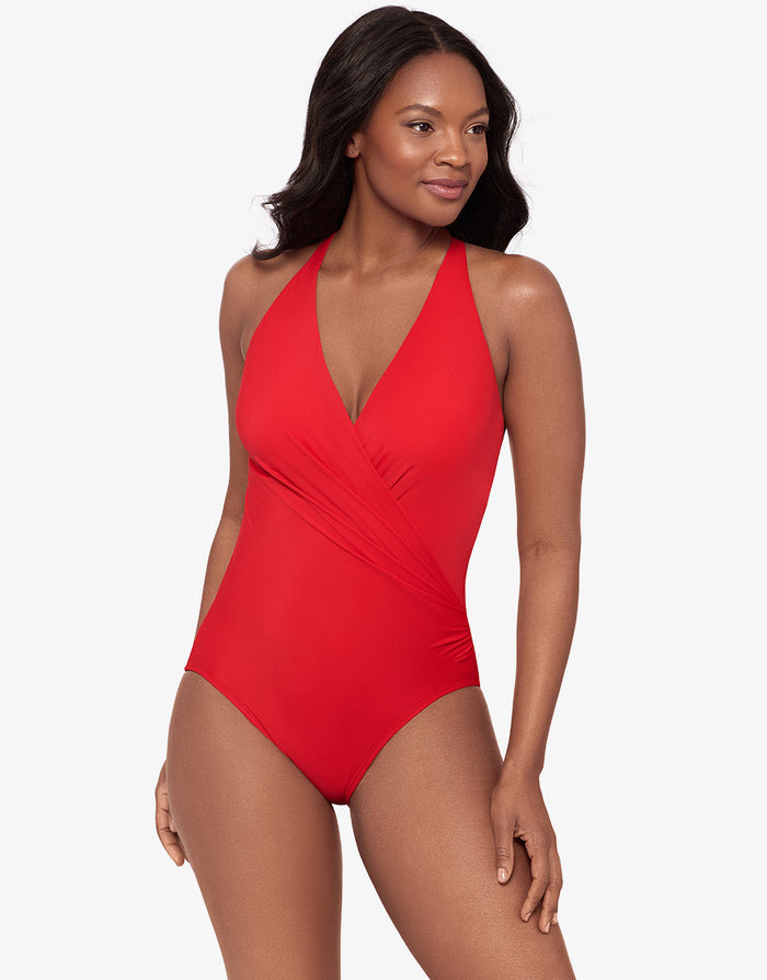 Miraclesuit Rock Solid Wrapsody Swimsuit - Poppy Red - Simply Beach UK