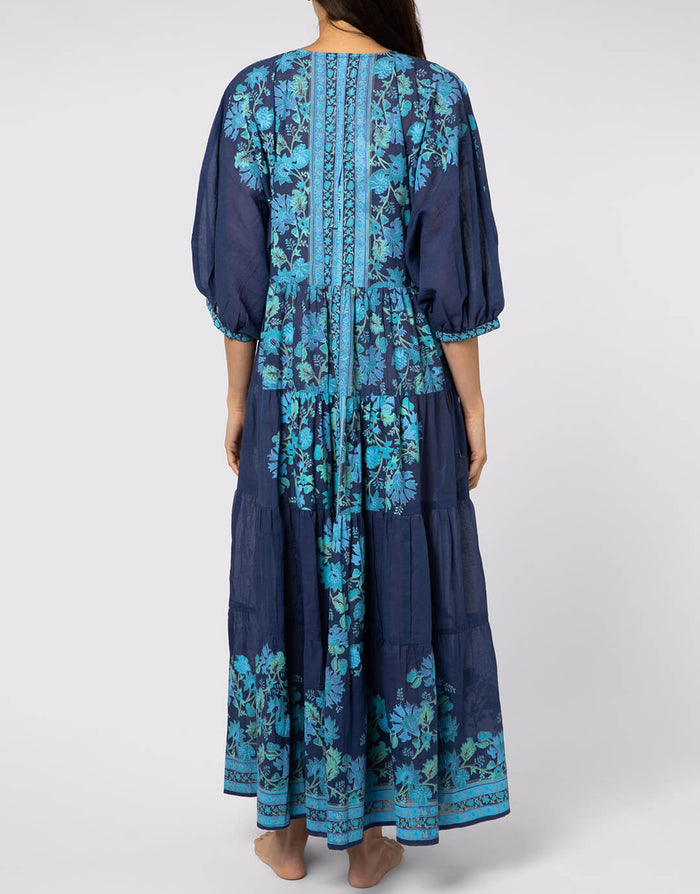 Rose Border Print V-Neck Maxi Dress - Indigo - Simply Beach UK