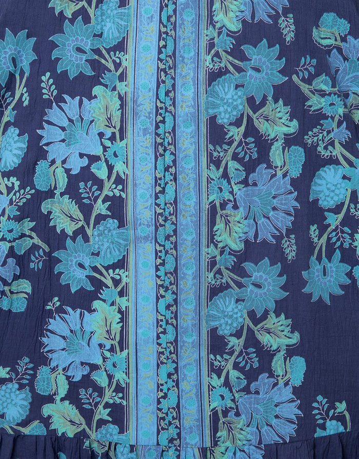 Rose Border Print V-Neck Maxi Dress - Indigo - Simply Beach UK