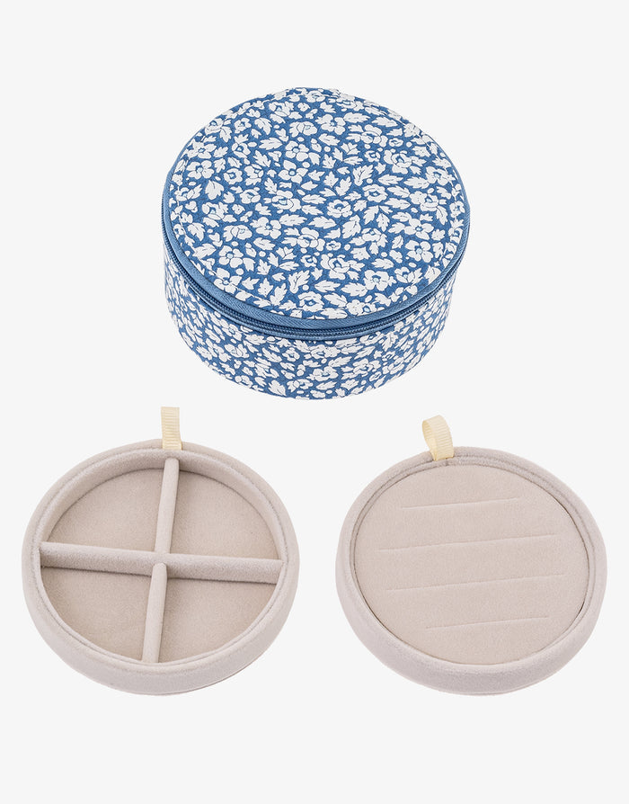 Emilia Round Jewellery Box - Liberty Feather Blue - Simply Beach UK