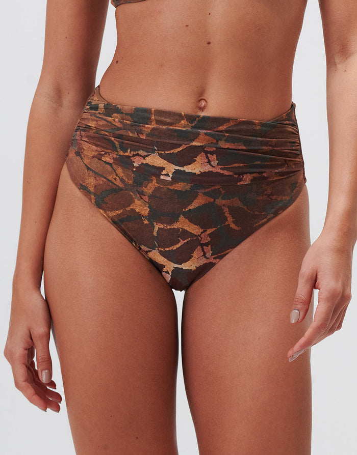 Jo Severin Savanna Ruched High Waist Bikini Pant - Warm Earth - Simply Beach UK