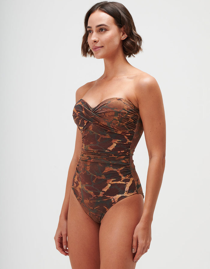 Jo Severin Savanna Underwired Twist Bandeau Swimsuit - Warm Earth - Simply Beach UK